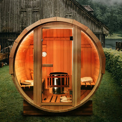 4.9 Feet Outdoor Barrel Sauna – Hemlock, Cedar, or Pine Traditional Steam Sauna for 2 Persons