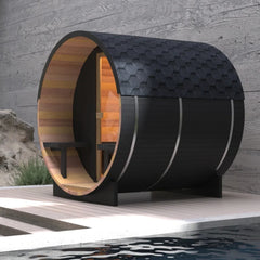 Black Luxury Outdoor Barrel Sauna for 2 to 6 Persons – Premium Cedar & Hemlock Sauna with Electric Heater