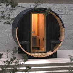 Black Luxury Outdoor Barrel Sauna for 2 to 6 Persons – Premium Cedar & Hemlock Sauna with Electric Heater