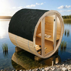 4.9 Feet Outdoor Barrel Sauna – Hemlock, Cedar, or Pine Traditional Steam Sauna for 2 Persons