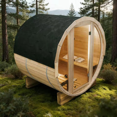 4.9 Feet Outdoor Barrel Sauna – Hemlock, Cedar, or Pine Traditional Steam Sauna for 2 Persons