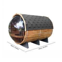 6 Person Outdoor Barrel Sauna with Front Porch & Panoramic Glass – Red Cedar Steam Sauna Kit
