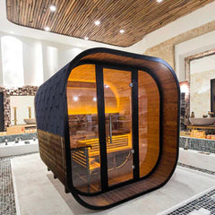 New 4-6 Person Black Square Premium Thermo Spruce Outdoor Sauna Cabin