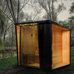 Outdoor Black Square Steam Sauna – 5 to 6 Person Canadian Hemlock