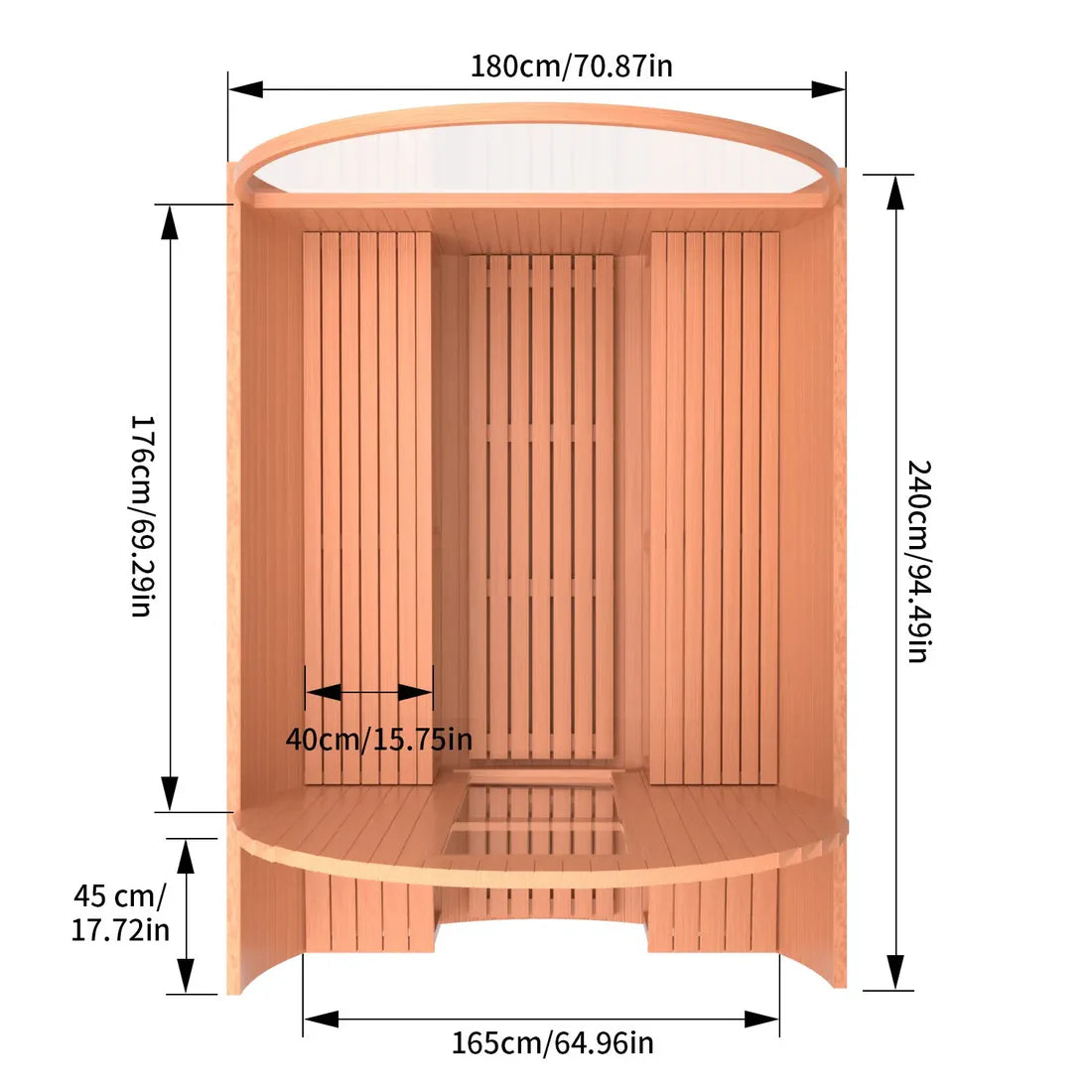 6-Person Outdoor Barrel Sauna with Front Porch – Patchwork Red Cedar Traditional Steam Kit