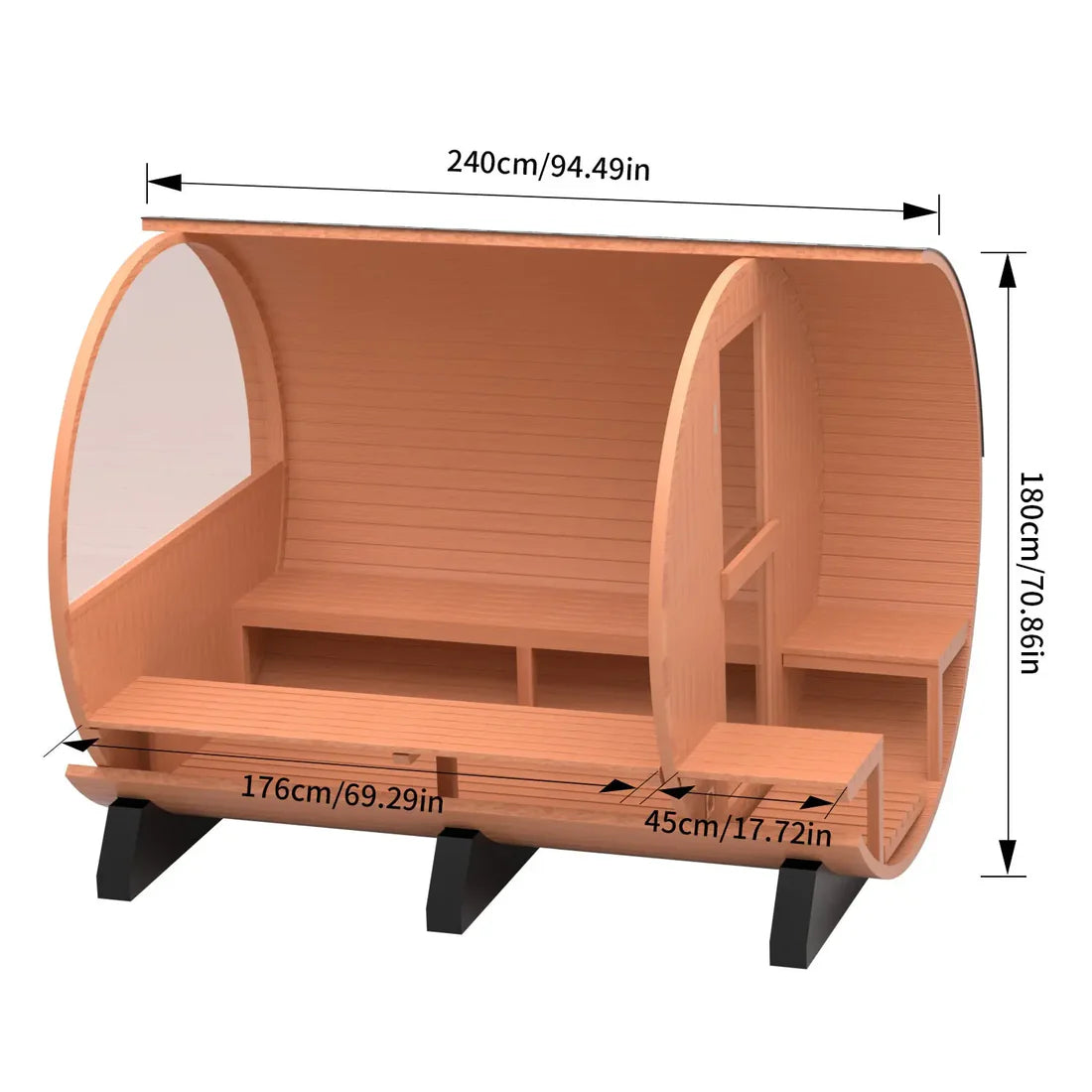 6-Person Outdoor Barrel Sauna with Front Porch – Patchwork Red Cedar Traditional Steam Kit