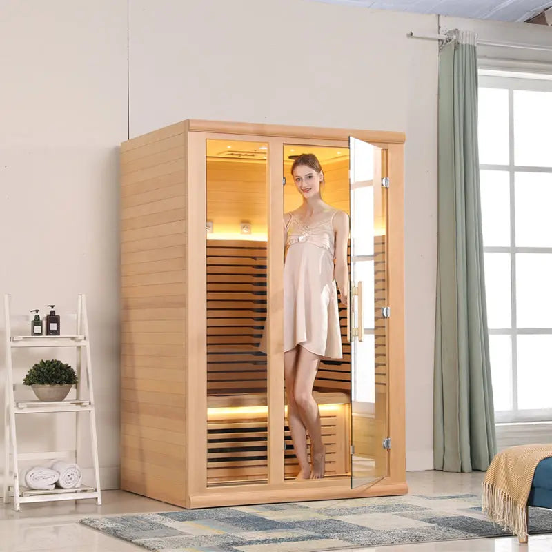 2-Person Hemlock Indoor Far Infrared Sauna with LED Star Lights and Control Panel