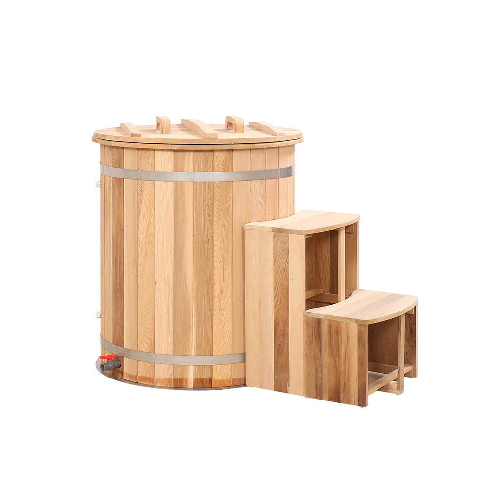 Round Red Cedar Cold Plunge Tub – Wooden Cryotherapy Spa Barrel for Recovery & Wellness