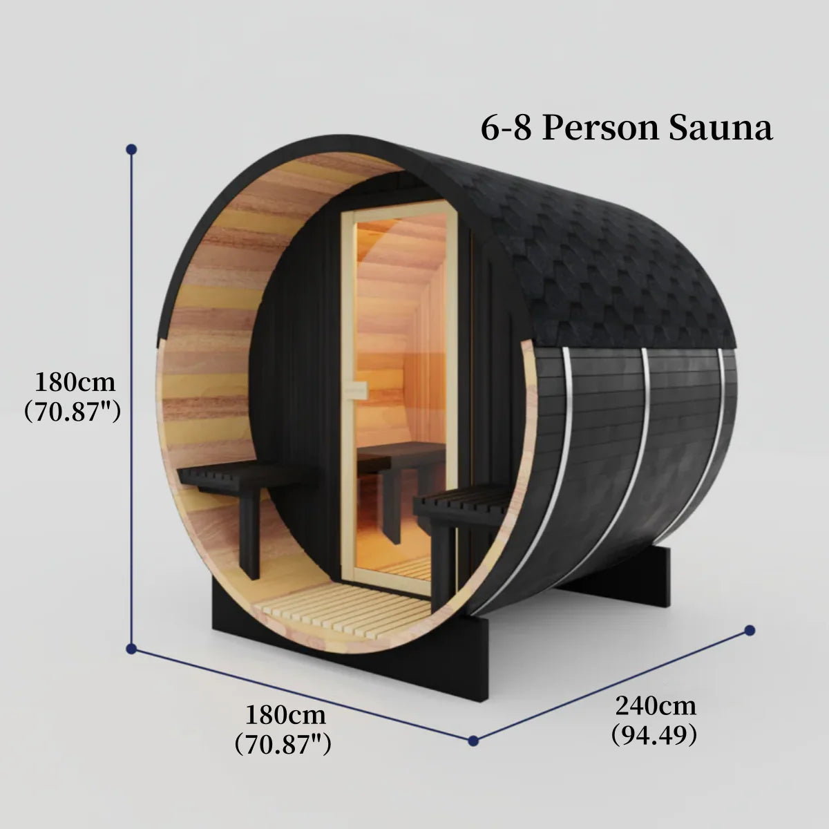 Black Luxury Outdoor Barrel Sauna for 2 to 6 Persons – Premium Cedar & Hemlock Sauna with Electric Heater
