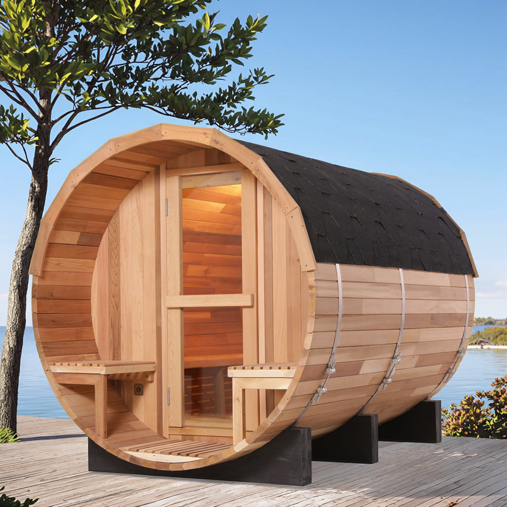 6 Person Outdoor Traditional Cedar Barrel Sauna with 6kW Electric Stove