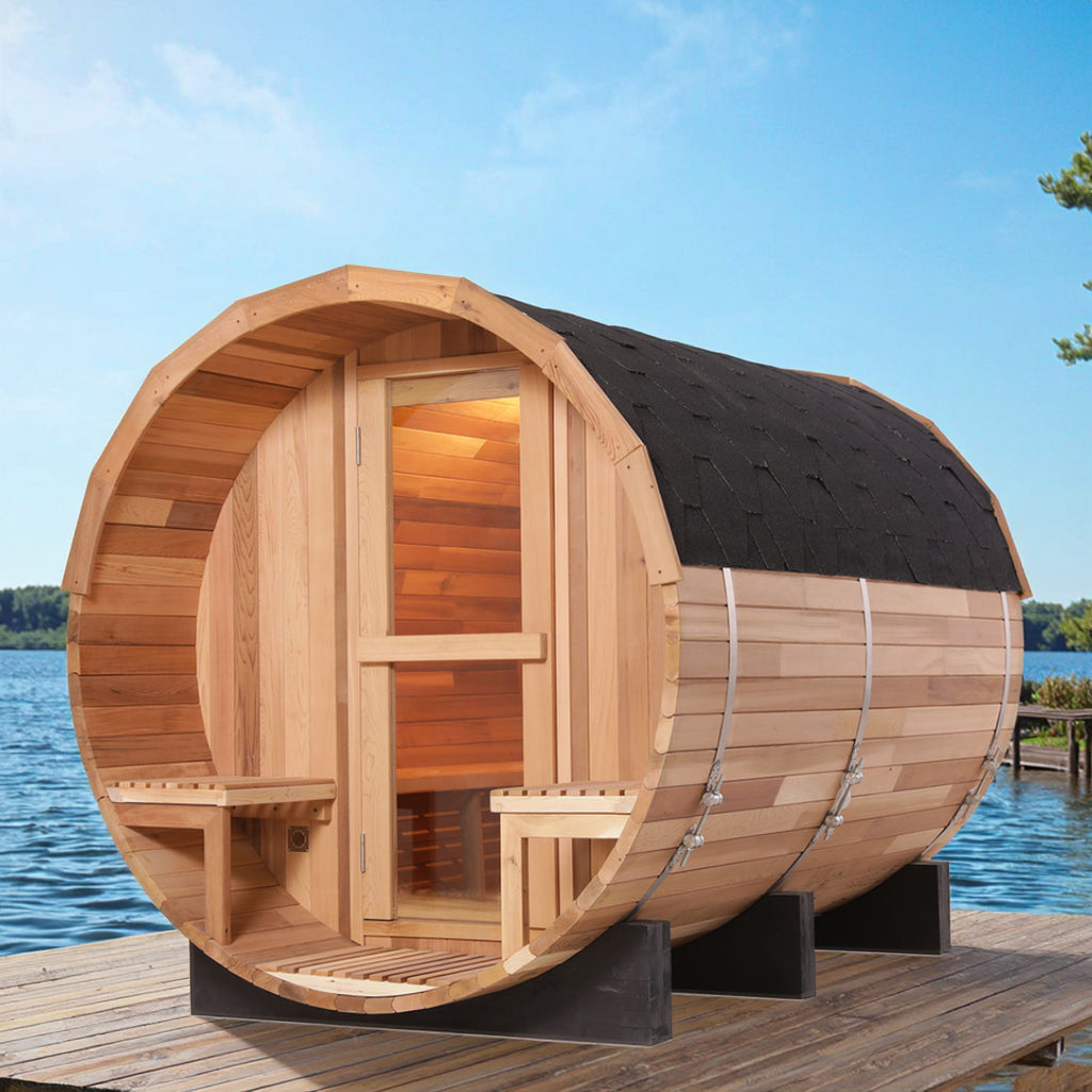 6 Person Outdoor Traditional Cedar Barrel Sauna with 6kW Electric Stove