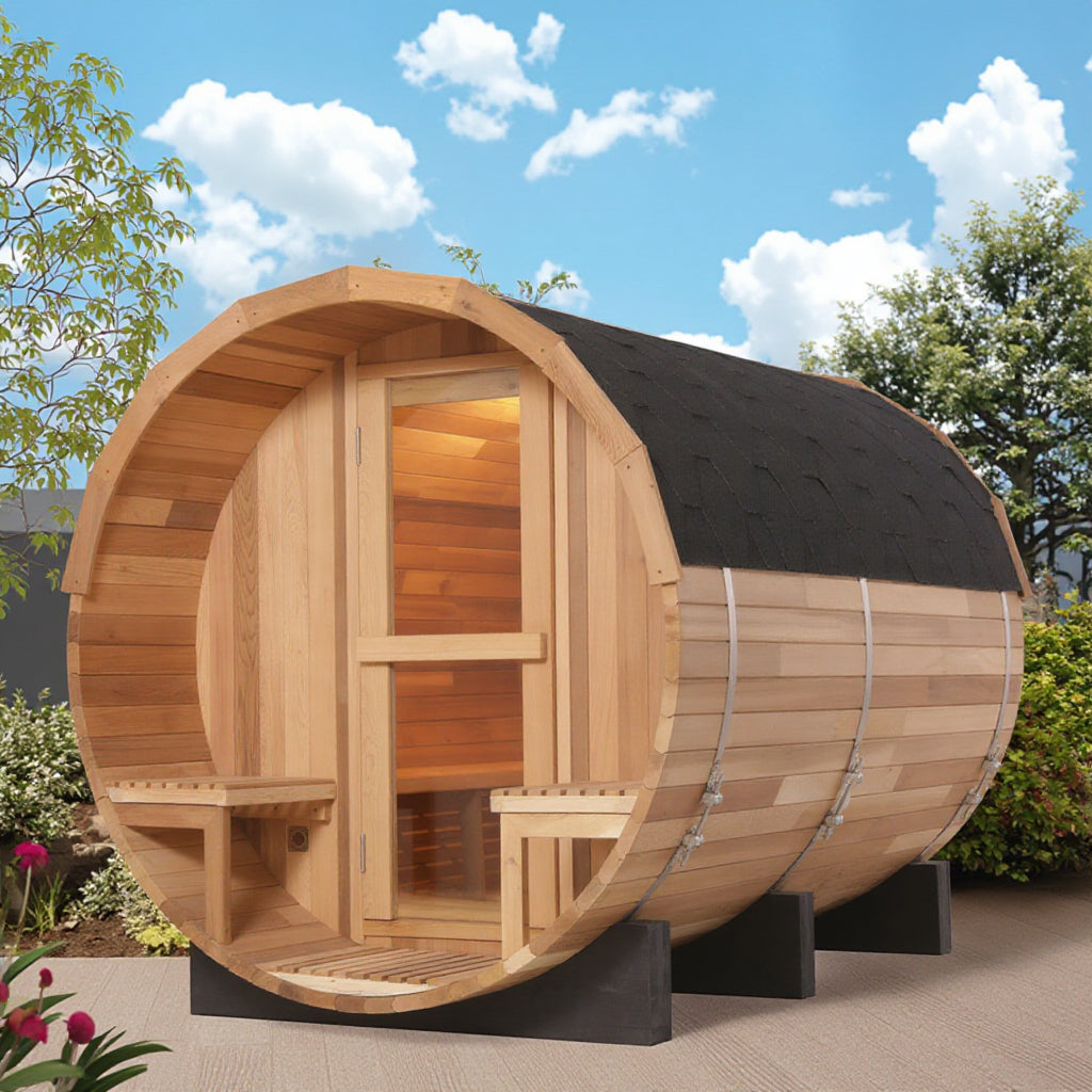 6 Person Outdoor Traditional Cedar Barrel Sauna with 6kW Electric Stove