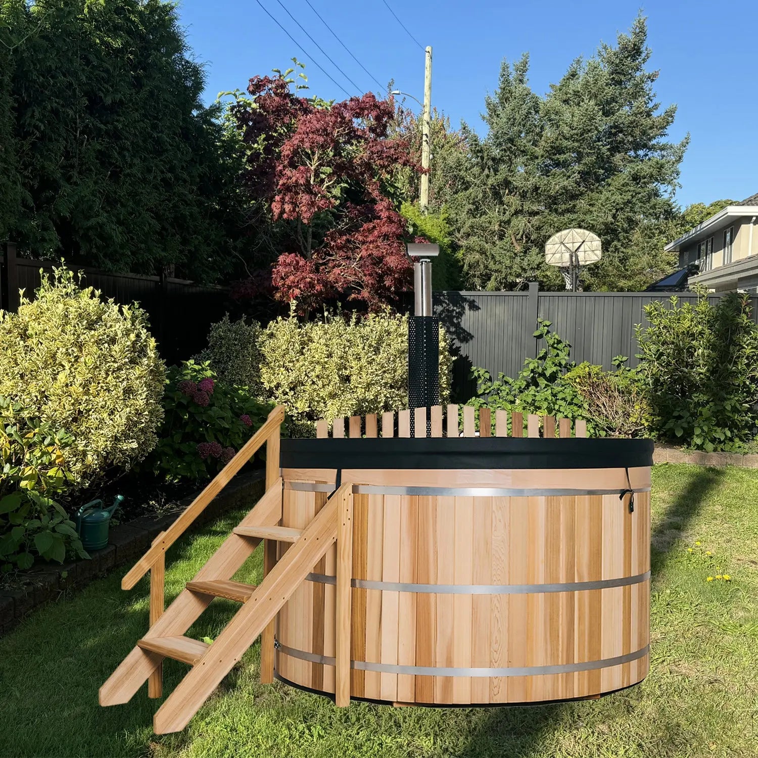 Built-In Oven Heated Wooden Hot Tub – Traditional Wood-Fired Spa