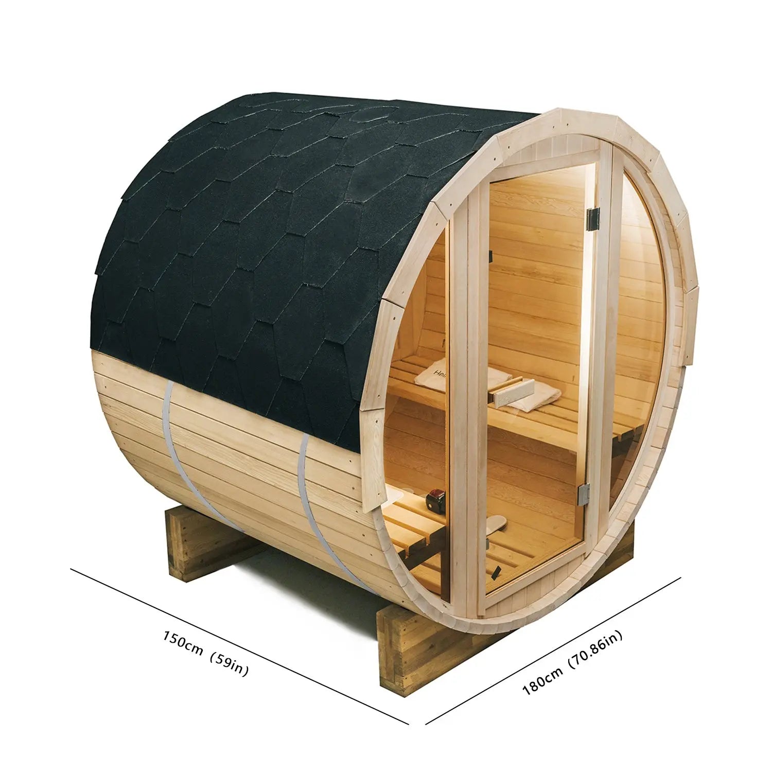 4.9 Feet Outdoor Barrel Sauna – Hemlock, Cedar, or Pine Traditional Steam Sauna for 2 Persons