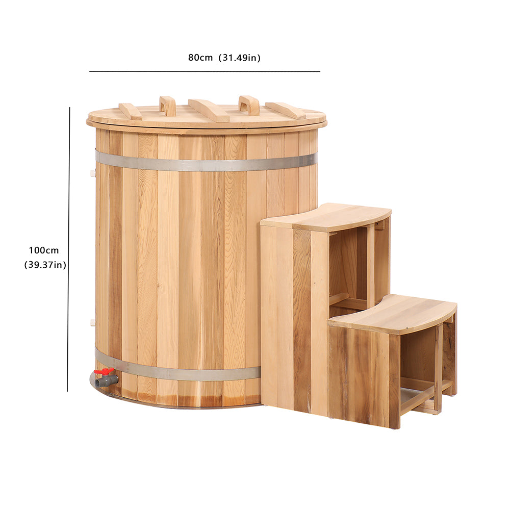Round Red Cedar Cold Plunge Tub – Wooden Cryotherapy Spa Barrel for Recovery & Wellness