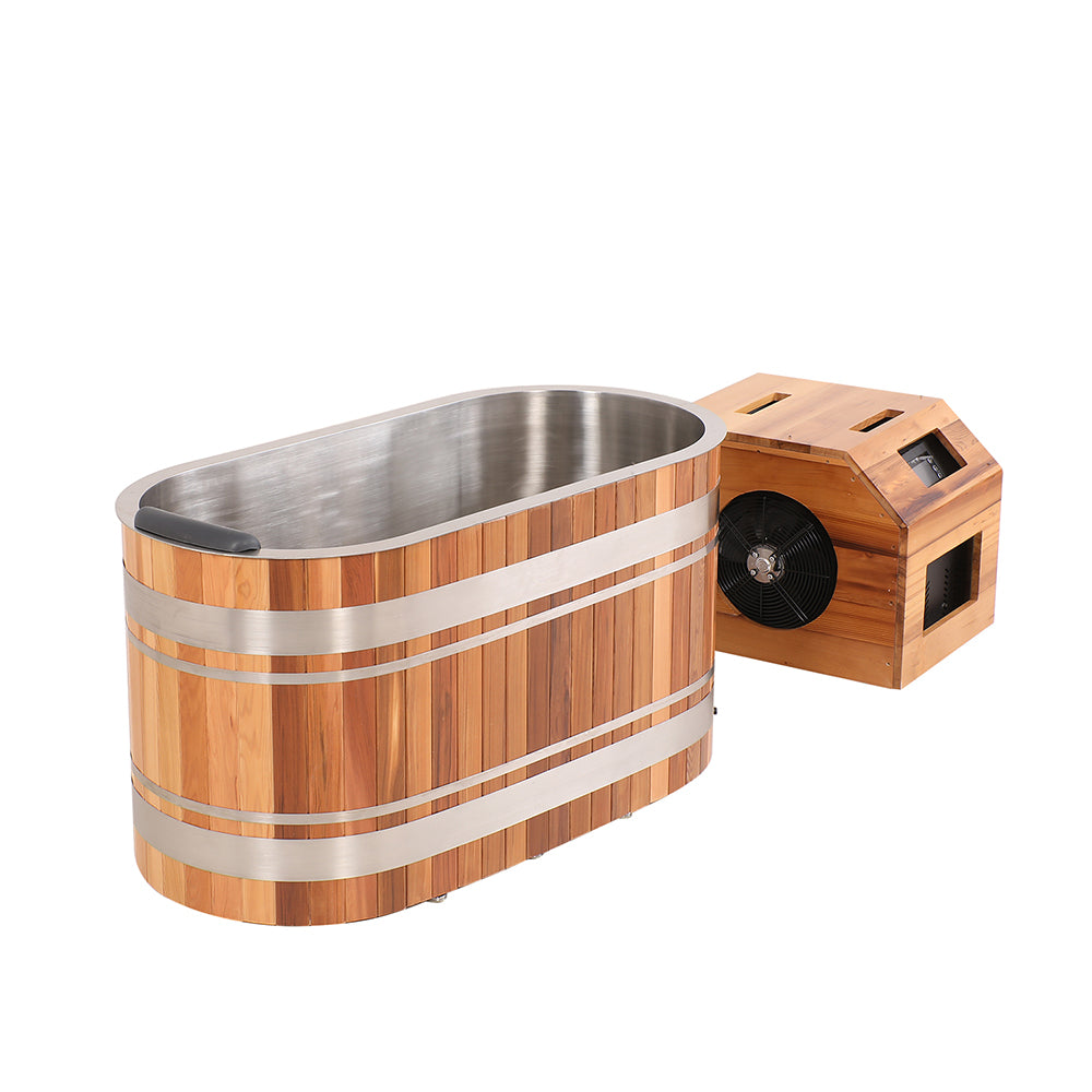U-Shaped Red Cedar Ice Bath Tub – Ergonomic Cold Plunge Spa Barrel