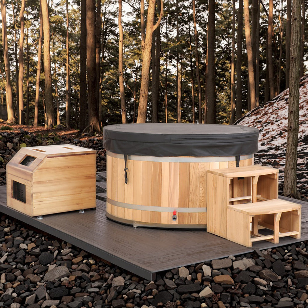 Double Capacity Oval Red Cedar Ice Bath Tub – Dual Person Cold Plunge Spa