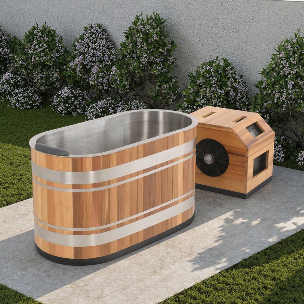 U-Shaped Red Cedar Ice Bath Tub – Ergonomic Cold Plunge Spa Barrel