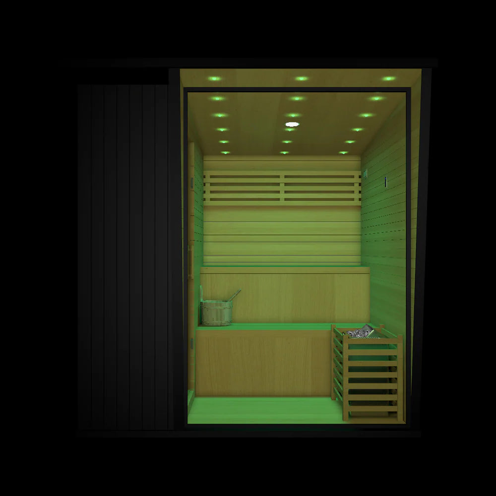 Outdoor Black Square Steam Sauna – 5 to 6 Person Canadian Hemlock