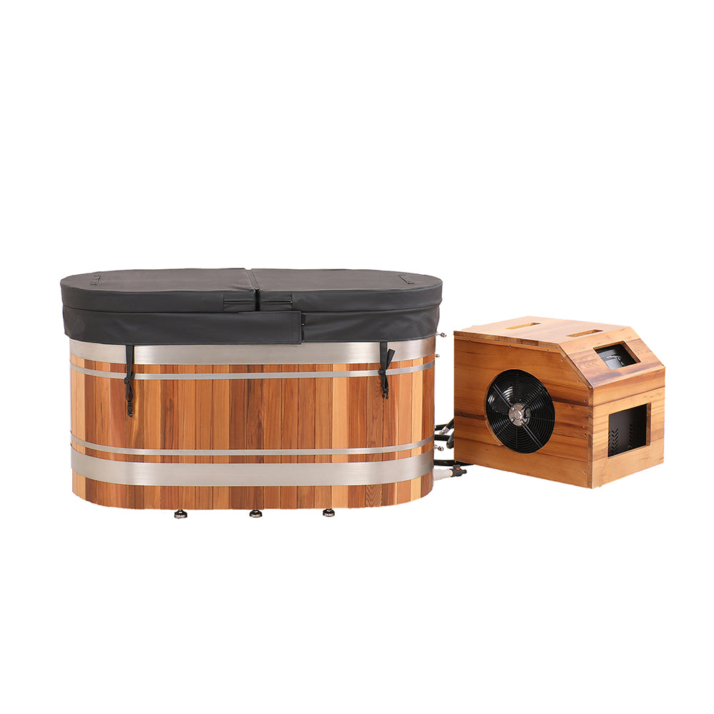 U-Shaped Red Cedar Ice Bath Tub – Ergonomic Cold Plunge Spa Barrel