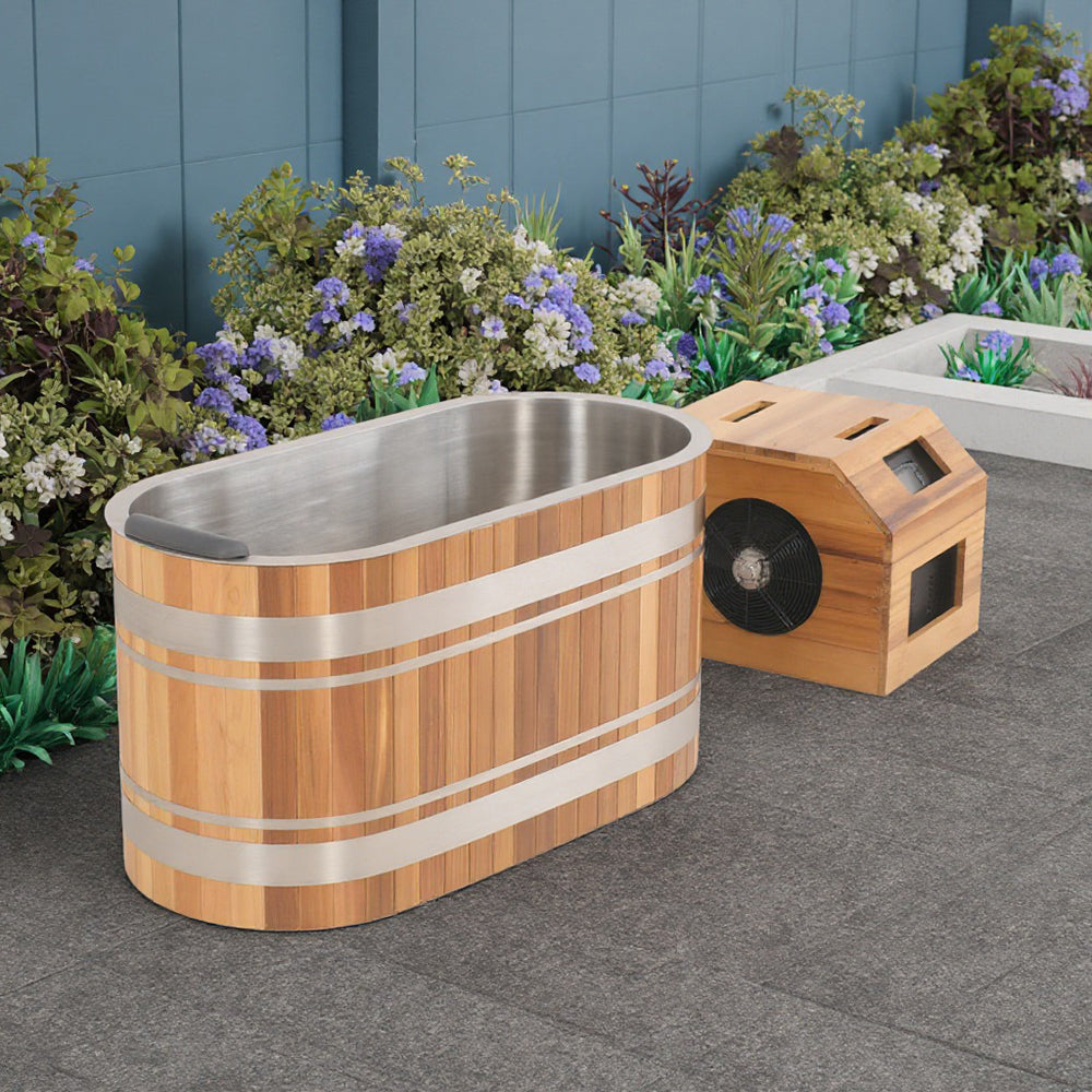 U-Shaped Red Cedar Ice Bath Tub – Ergonomic Cold Plunge Spa Barrel