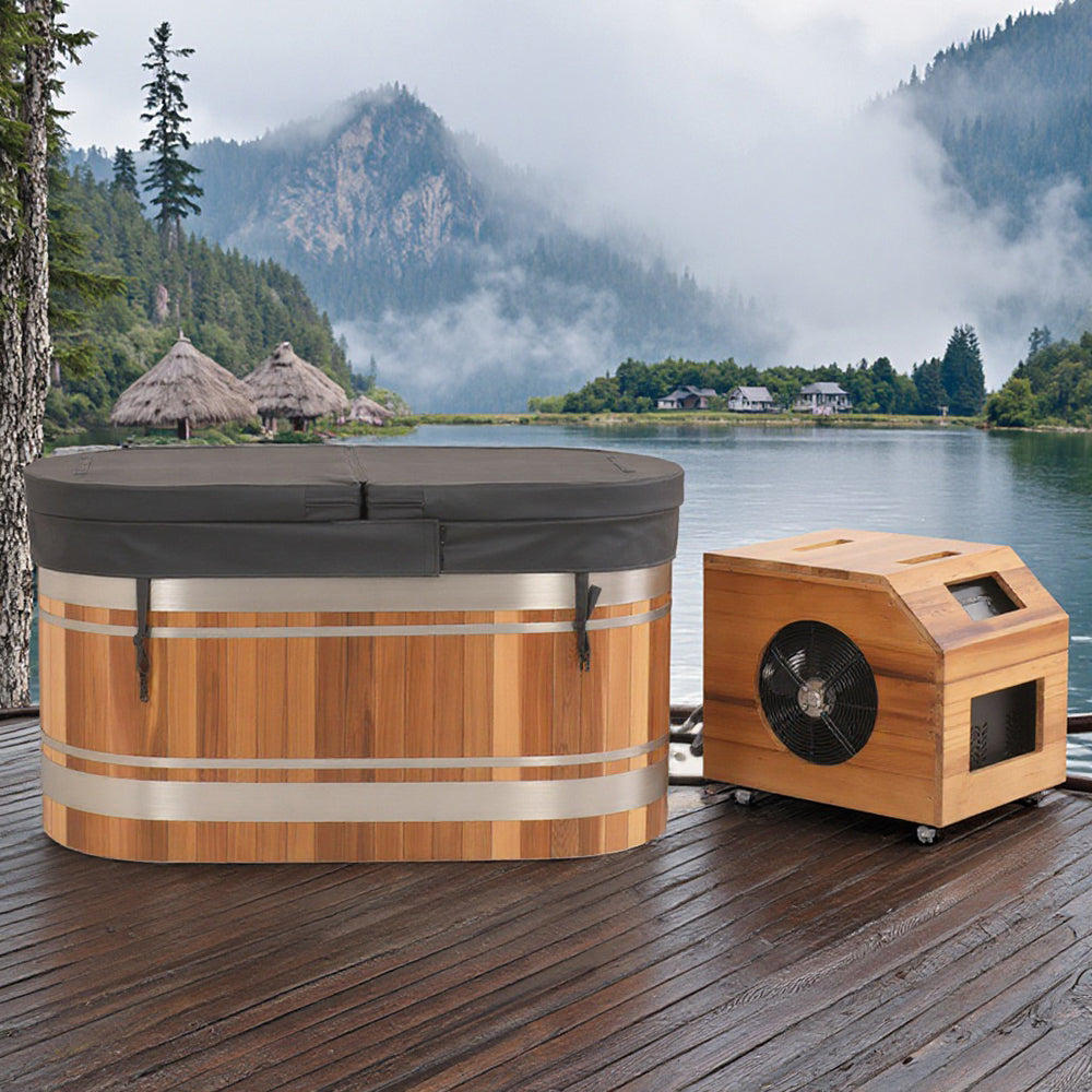 U-Shaped Red Cedar Ice Bath Tub – Ergonomic Cold Plunge Spa Barrel