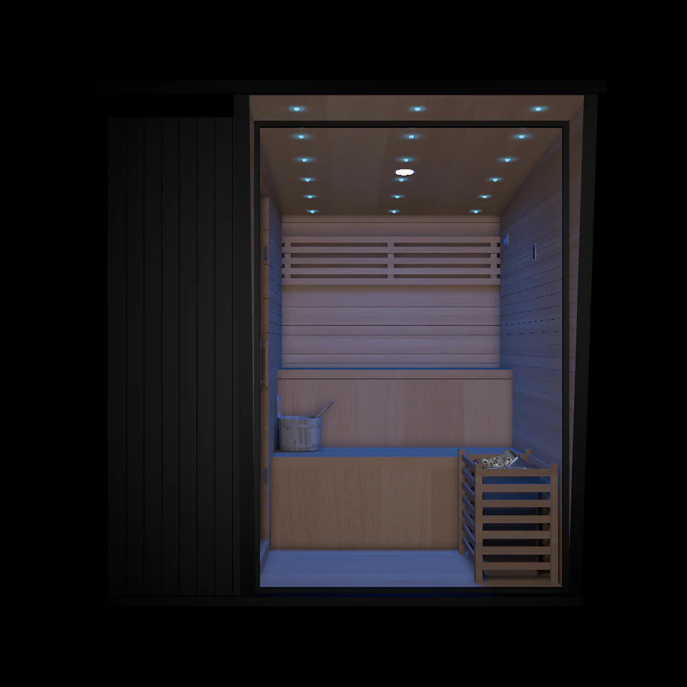 Outdoor Black Square Steam Sauna – 5 to 6 Person Canadian Hemlock