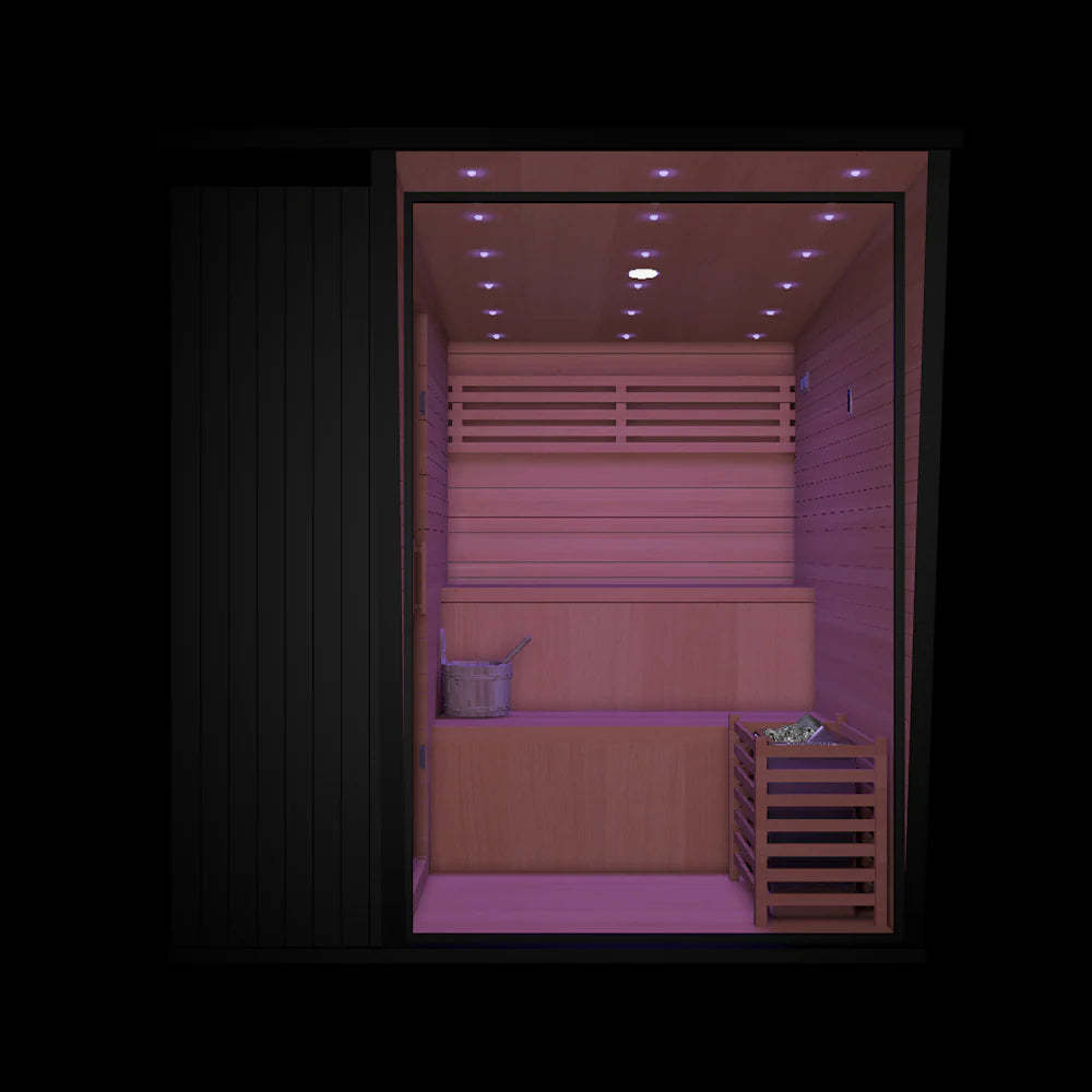 Outdoor Black Square Steam Sauna – 5 to 6 Person Canadian Hemlock
