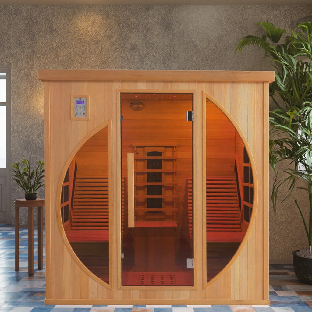 2-Person Red Cedar Indoor Infrared Sauna with Recliner & 7-Color LED Lights