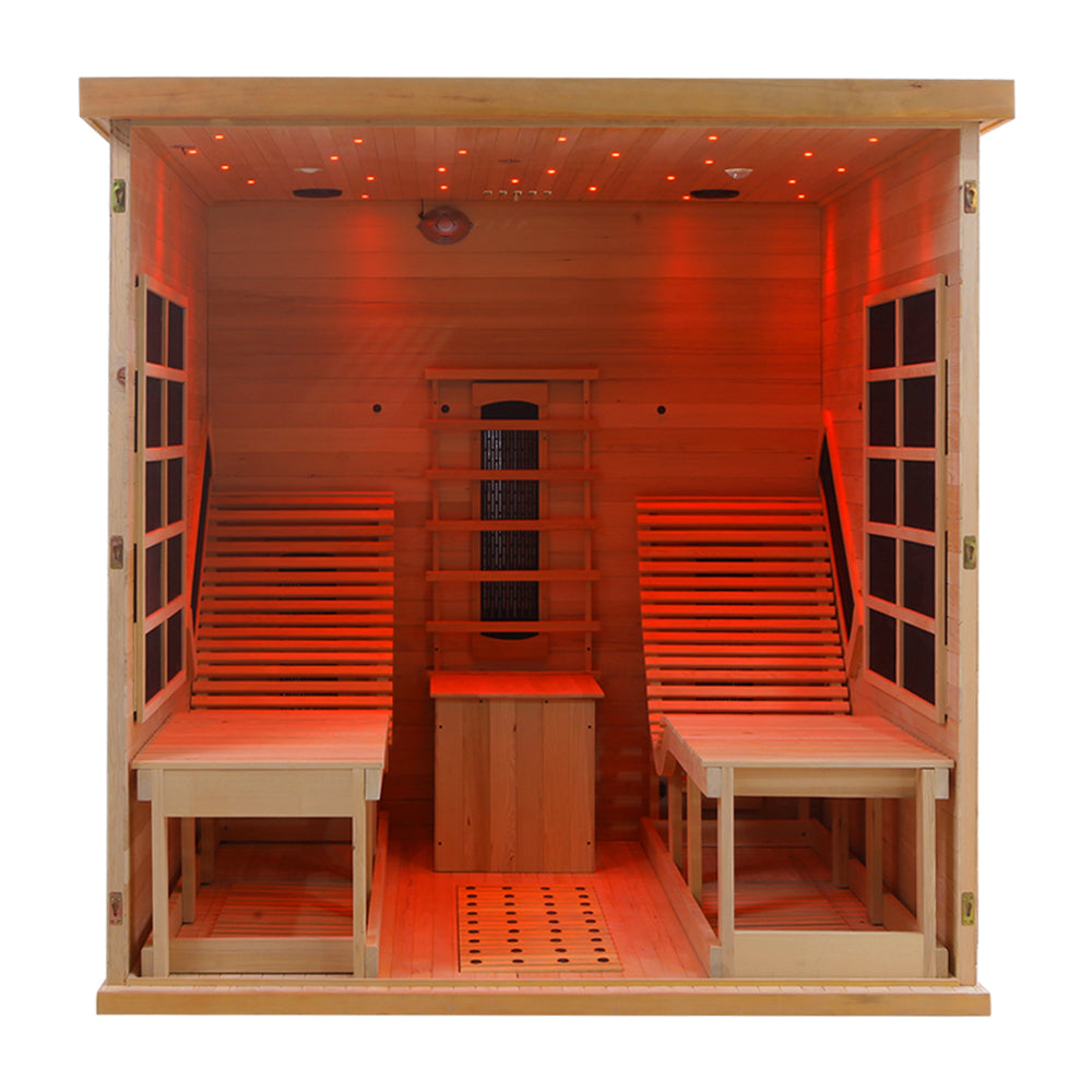 2-Person Red Cedar Indoor Infrared Sauna with Recliner & 7-Color LED Lights
