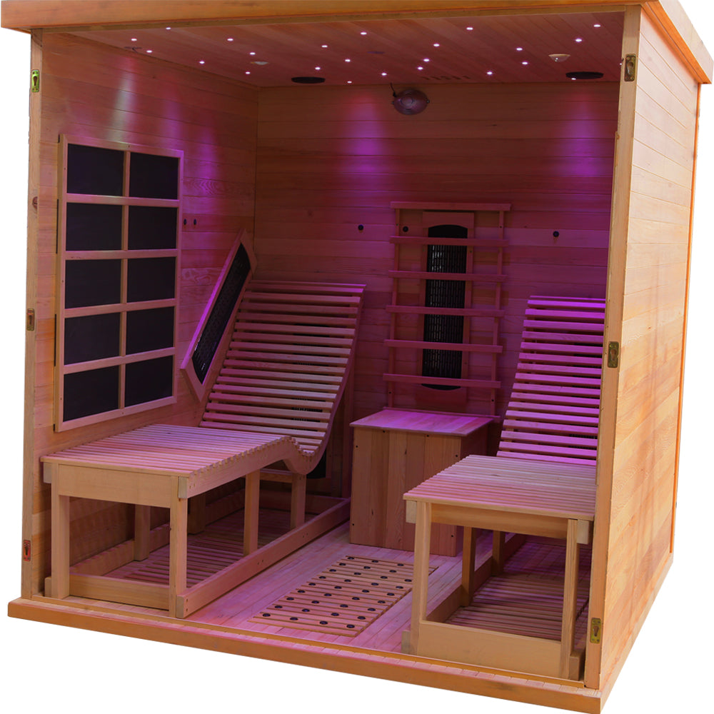 2-Person Red Cedar Indoor Infrared Sauna with Recliner & 7-Color LED Lights
