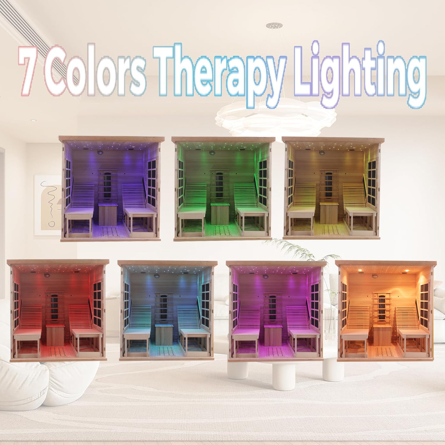 2-Person Red Cedar Indoor Infrared Sauna with Recliner & 7-Color LED Lights