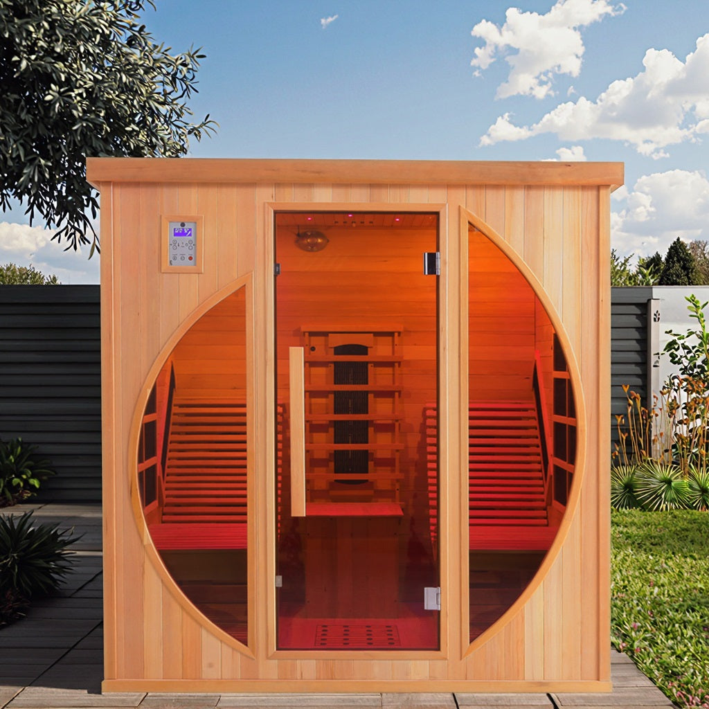 2-Person Red Cedar Indoor Infrared Sauna with Recliner & 7-Color LED Lights