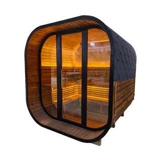 New 4-6 Person Black Square Premium Thermo Spruce Outdoor Sauna Cabin