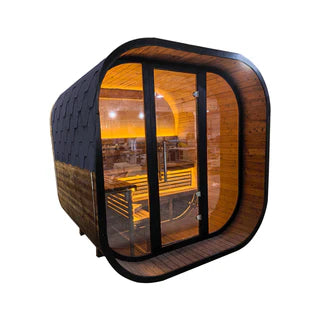 New 4-6 Person Black Square Premium Thermo Spruce Outdoor Sauna Cabin