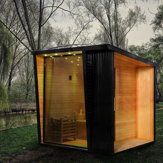Outdoor Black Square Steam Sauna – 5 to 6 Person Canadian Hemlock