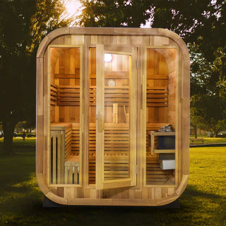 Patchwork Red Cedar Outdoor Square Sauna – Traditional Steam Kit