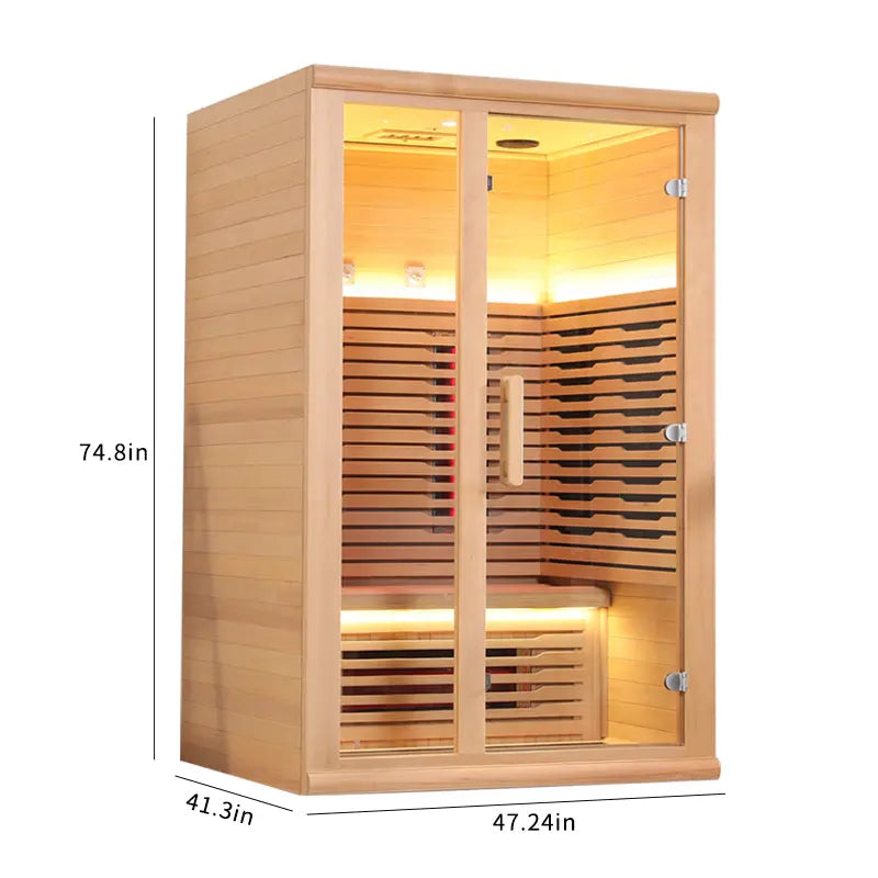 2-Person Hemlock Indoor Far Infrared Sauna with LED Star Lights and Control Panel