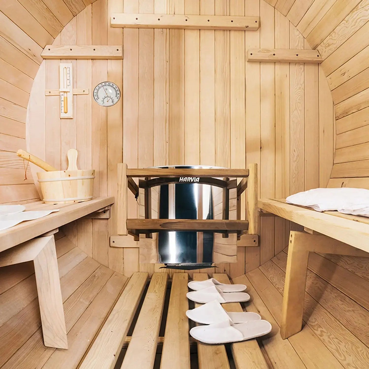 4 Person Outdoor Barrel Sauna – Hemlock or Cedar Traditional Steam Sauna Kit with Lava Rocks & Waterproof Tile